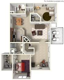 A detailed 3D floor plan of a house showing all rooms and their layouts.