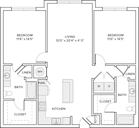 Floor Plan  Two Bedroom Two Bath 1176square feet