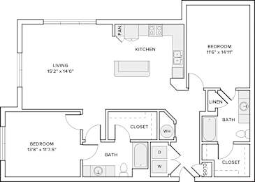 Floor Plan  Two Bedroom Two Bath 1246 square feet