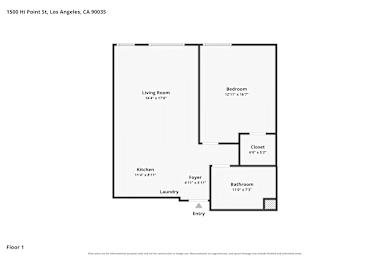 A floor plan of a one bedroom apartment.
