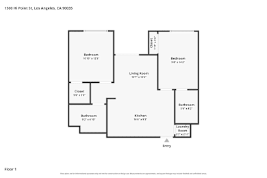 A floor plan of a one bedroom apartment.