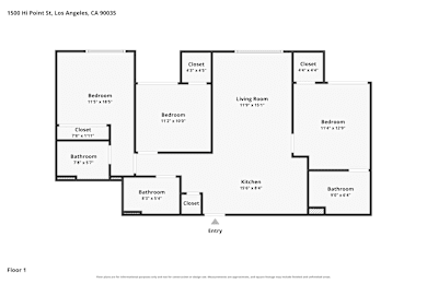 A floor plan of a one bedroom apartment.