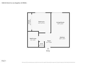 A floor plan of a one bedroom apartment.