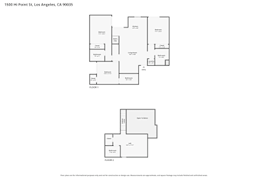 A floor plan of a building with two separate entrances.