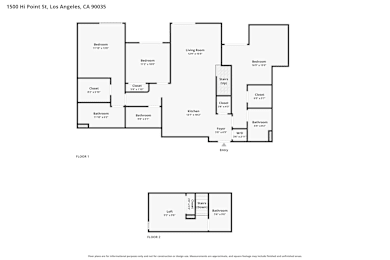A floor plan for a two story building with rooms labeled.