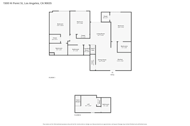 A black and white image of a floor plan for a property located at 1500 HI Point St, Los Angeles, CA 90035.