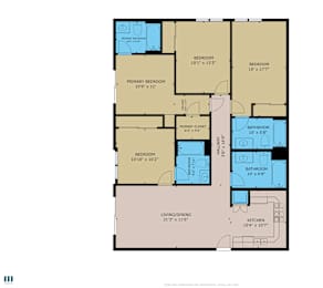 A floor plan of a house with labeled rooms and dimensions.