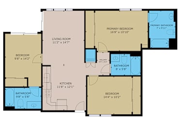 A floor plan of a house with labeled rooms and their dimensions.