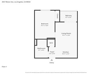 A floor plan of a one bedroom apartment.