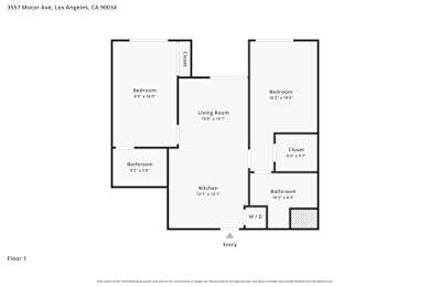 A floor plan of an apartment at 3557 Motor Ave, Los Angeles, CA 90034.