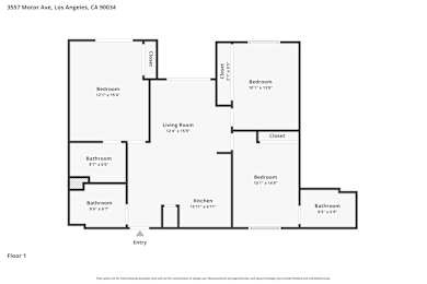 A floor plan of an apartment at 3557 Motor Ave, Los Angeles, CA 90034.