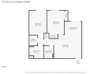 A floor plan of an apartment at 3557 Motor Ave, Los Angeles, CA 90034.