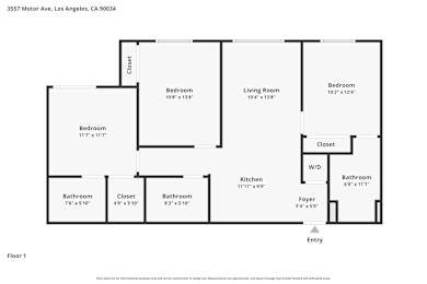 A floor plan for a home at 3557 Motor Ave, Los Angeles, CA 90034 is shown.