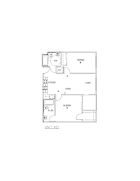 A floor plan of a unit labeled 421 shows a living room, dining room, kitchen, and a hallway leading to the bedrooms.