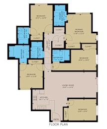 A floor plan of an apartment with various rooms and their dimensions.