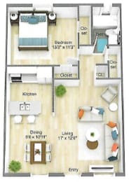 Park Apartments 711 square foot 1-bedroom apartment floor plan
