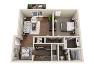 a 1 bedroom floor plan with a bathroom and a living room