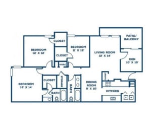 The 3-bedroom, 2-bathroom 1,329 Square Foot Birchwood Floor Plan at Hills at Hoover Apartments 35216