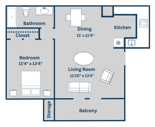 Kirkwood Landing's A 1-bed, 1-bath, 546 square foot floor plan
