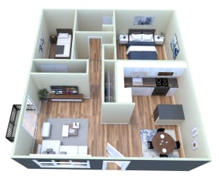 2-bed, 1.5 bath 890 square foot apartment floor plan at Spring Lake Cove Apartments in Birmingham, AL