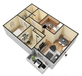 2-bed, 1-bath 890 square foot apartment floor plan at Spring Lake Cove Apartments in Birmingham, AL