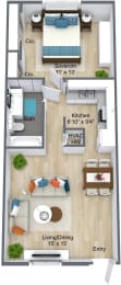 Ridge Apartments 620 square foot 1x1 floor plan