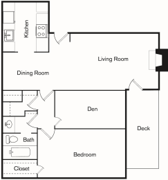 the 1-bed, 1-bathroom 807 square A2 floor plan at The Forest Apartments in Houston
