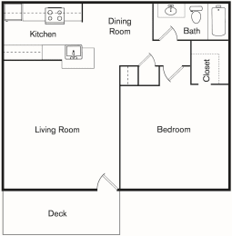 the 1-bed, 1-bathroom 650 square A3 floor plan at The Forest Apartments in Houston