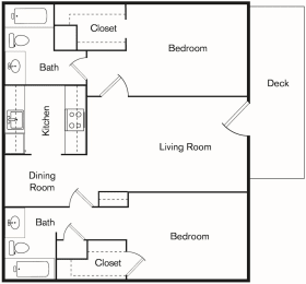the 2-bed, 2-bathroom 913 square A3 floor plan at The Forest Apartments in Houston