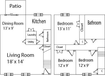 the floor plan of a bedroom house with a living room and a dining room