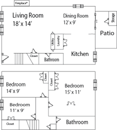1,189 square foot townhome floor plan