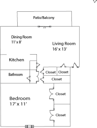 the floor plan of a small house with a kitchen and a living room