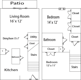 a floor plan of a kitchen and living room with a closet