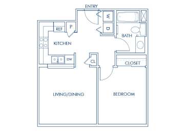 Floor Plan  One bedroom floor plan at Caprielle Apartments in San Diego CA