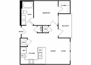 Floor Plan  One bedroom one bathroom floor plan image at Norte Town Lake Apartments in Tempe Arizona