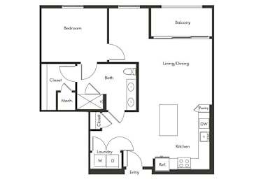 Floor Plan  One bedroom floor plan at Chromatic Flats Apartments in San Diego CA