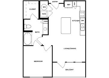 Floor Plan  One bedroom one bathroom floor plan image at Norte Town Lake Apartments in Tempe Arizona