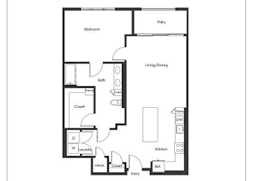 Floor Plan  One bedroom floor plan at Chromatic Flats Apartments in San Diego CA