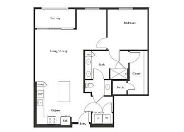 Floor Plan  One bedroom floor plan at Chromatic Flats Apartments in San Diego CA