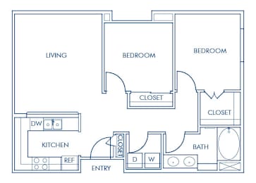 Floor Plan  One bedroom floor plan at Caprielle Apartments in San Diego CA
