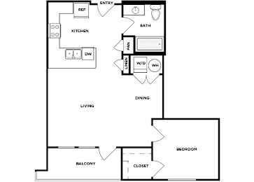 Floor Plan  One bedroom one bathroom floor plan image at Norte Town Lake Apartments in Tempe Arizona