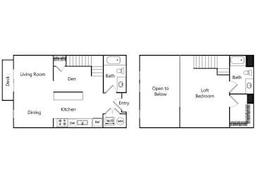 Floor Plan  One bedroom floor plan at Riverpark Apartments in Redmond WA