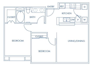Floor Plan  One bedroom floor plan at Caprielle Apartments in San Diego CA