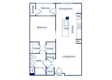 Floor Plan  One bedroom floor plan at Main and Jamboree Apartments in Irvine CA