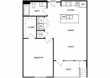 Floor Plan  One bedroom one bathroom floor plan image at Norte Town Lake Apartments in Tempe Arizona