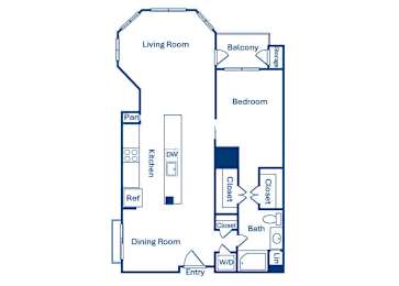 Floor Plan  One bedroom floor plan at Main and Jamboree Apartments in Irvine CA