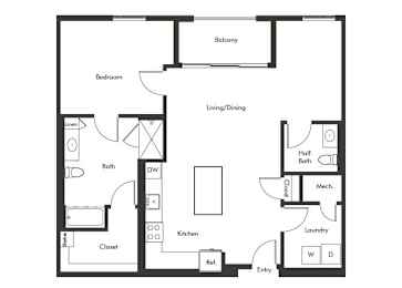 Floor Plan  One bedroom floor plan at Chromatic Flats Apartments in San Diego CA