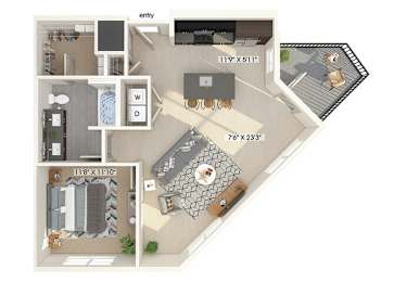 Floor Plan  One bedroom floor plan image at East Bend Apartments in Houston TX