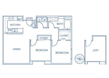 Floor Plan  One bedroom floor plan at Caprielle Apartments in San Diego CA
