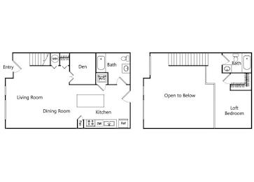 Floor Plan  One bedroom floor plan at Riverpark Apartments in Redmond WA